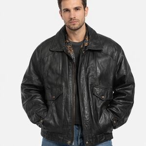 Vintage Esquire ($400) Black Mens Large 100% Genuine Leather Bomber